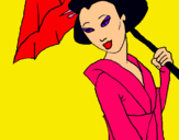 Dibuix Geisha amb paraigua pintat per ingrid