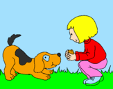 Dibuix Nena i gos jugant  pintat per JÚLIA