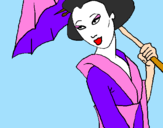 Dibuix Geisha amb paraigua pintat per katia v p