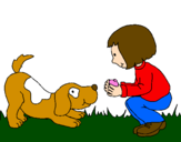 Dibuix Nena i gos jugant  pintat per Tura
