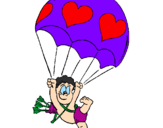 Dibuix Cupido en paracaigudes pintat per globus