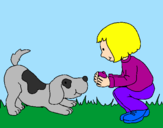 Dibuix Nena i gos jugant  pintat per colette