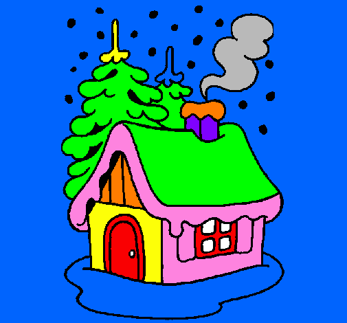 Dibuix Casa en la neu  pintat per laura .pujol fermin