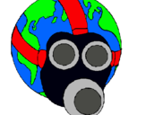 Dibuix Terra amb màscara de gas pintat per EDGAR 1999 ELO