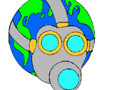 Dibuix Terra amb màscara de gas pintat per LAIA MARTINEZ