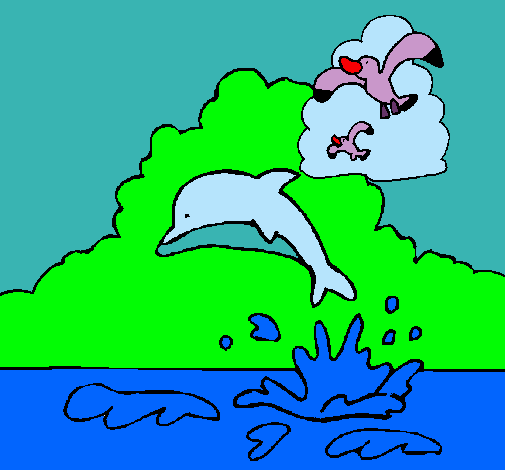 Dibuix Dofí i gavina pintat per DESIREE