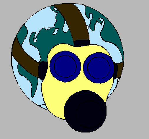 Dibuix Terra amb màscara de gas pintat per Alba