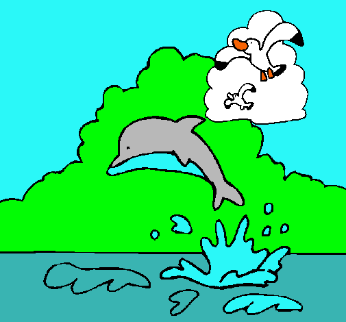 Dibuix Dofí i gavina pintat per BIEL GÜELL HERRERO