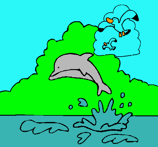 Dibuix Dofí i gavina pintat per ASHA