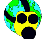 Dibuix Terra amb màscara de gas pintat per gabri