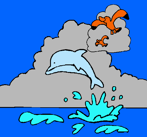 Dibuix Dofí i gavina pintat per gerog