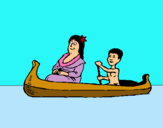 Dibuix Mare i fill en canoa  pintat per nil