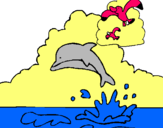 Dibuix Dofí i gavina pintat per ABRIL