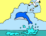 Dibuix Dofí i gavina pintat per Berta