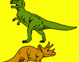 Dibuix Triceratops i tiranosaurios rex  pintat per OLEGUER SANS ESQUÉ