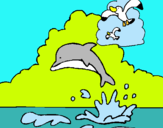 Dibuix Dofí i gavina pintat per Pitufeta