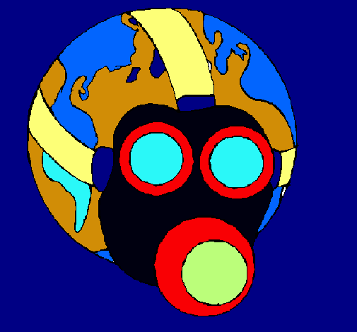 Dibuix Terra amb màscara de gas pintat per ADJU