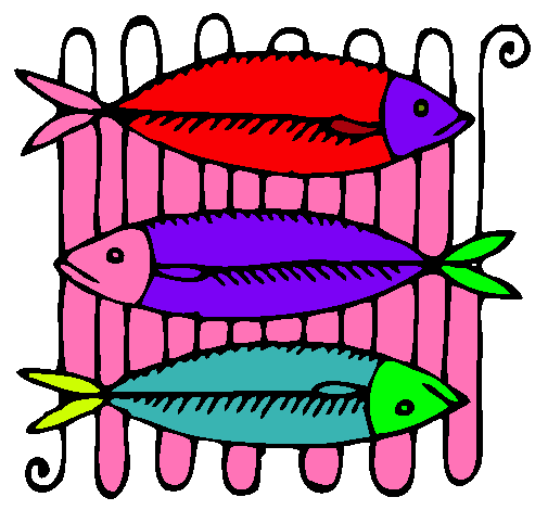 Dibuix Peix a la brasa pintat per marina