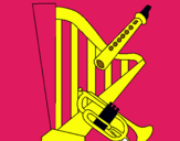 Dibuix Arpa, flauta i trompeta pintat per paola melo arcos