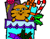 Dibuix Mitjó amb regals pintat per gat de nadal
