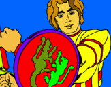 Dibuix Cavaller amb escut de lleó pintat per M.T.S.X.C.M