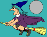 Dibuix Bruixa en escombra voladora pintat per cata