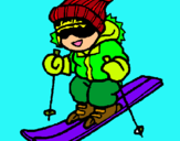 Dibuix Nen esquiant  pintat per snoopy