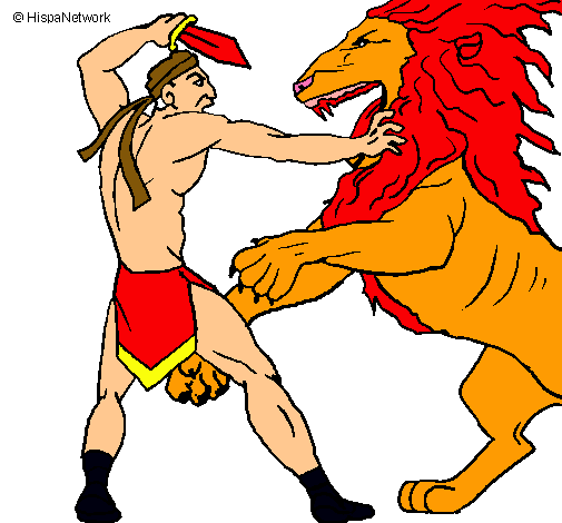 Dibuix Gladiador contra lleó pintat per pepe