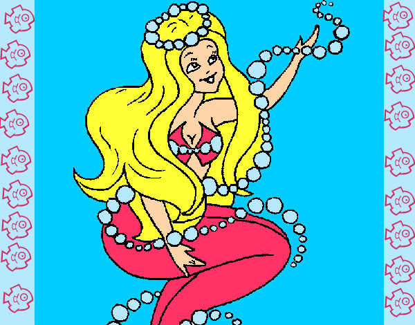 Dibuix Sirena entre bombolles pintat per maria3