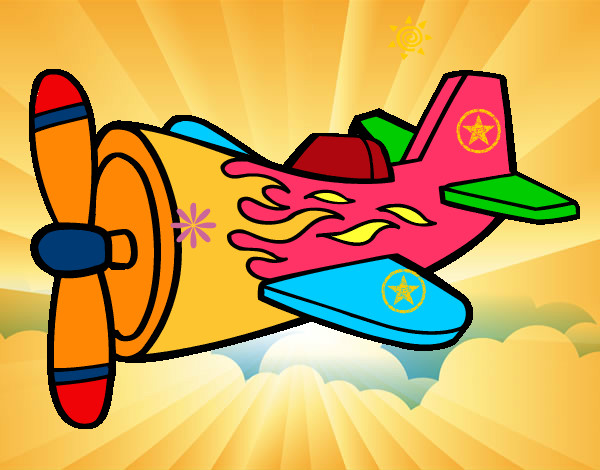 Dibuix Avió amb flames pintat per joanet