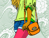 Dibuix Noia amb bossa pintat per irinetta 