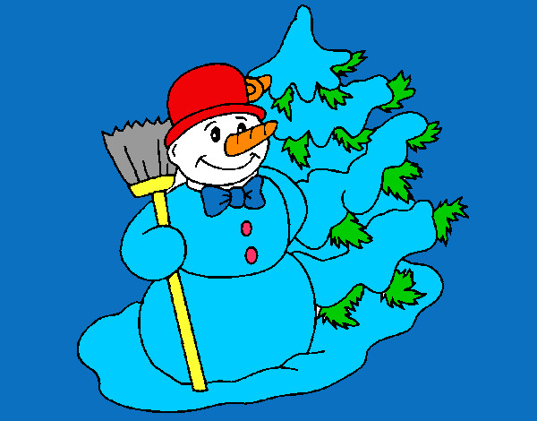 Dibuix Ninot de neu i arbre nadalenc  pintat per 130253