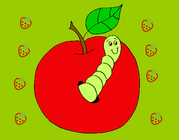 Dibuix Poma amb cuc pintat per Elisabet