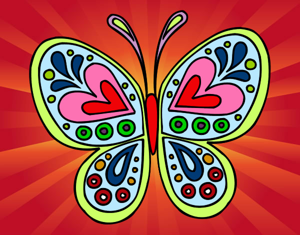 Dibuix Mandala papallona pintat per Anika