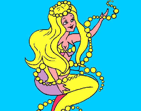 Dibuix Sirena entre bombolles pintat per ALBA5