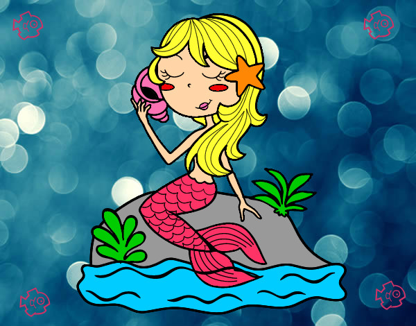 Sirena asseguda en una roca amb un cargol