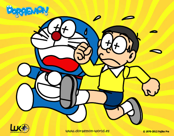 Dibuix Doraemon i Nobita corrent pintat per helena1123