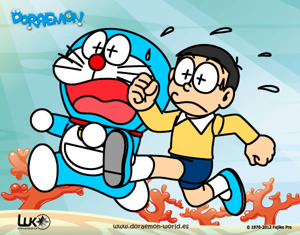 Dibuix Doraemon i Nobita corrent pintat per superrita