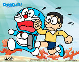 Dibuix Doraemon i Nobita corrent pintat per superrita