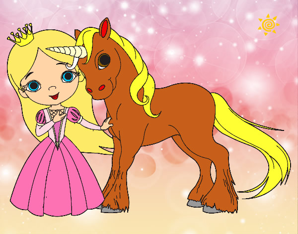 Dibuix Princesa i unicorn pintat per superrita