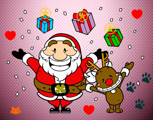 Dibuix Santa i ren amb regals pintat per Carly45