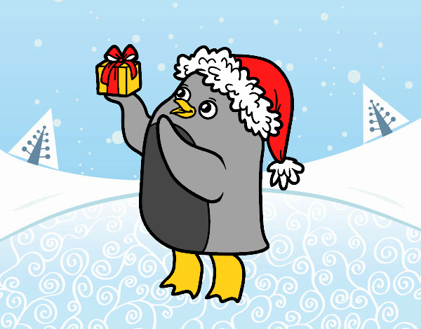 Pingüí amb gorra i regal de Nadal