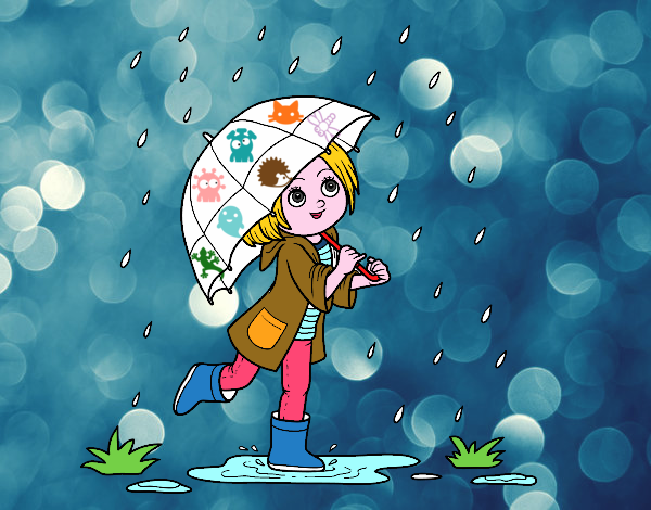 Nena amb paraigües sota la pluja