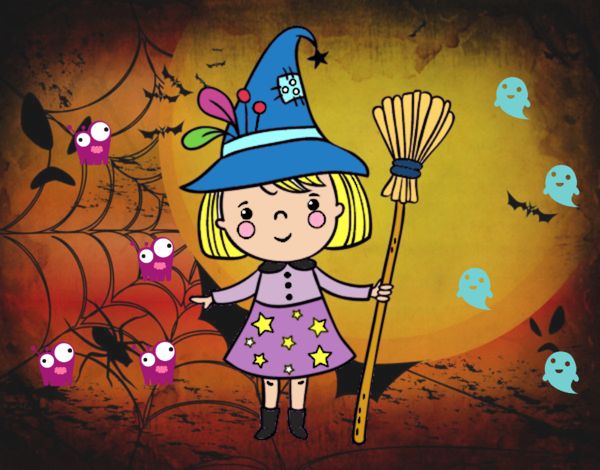 Nena bruixa de Halloween