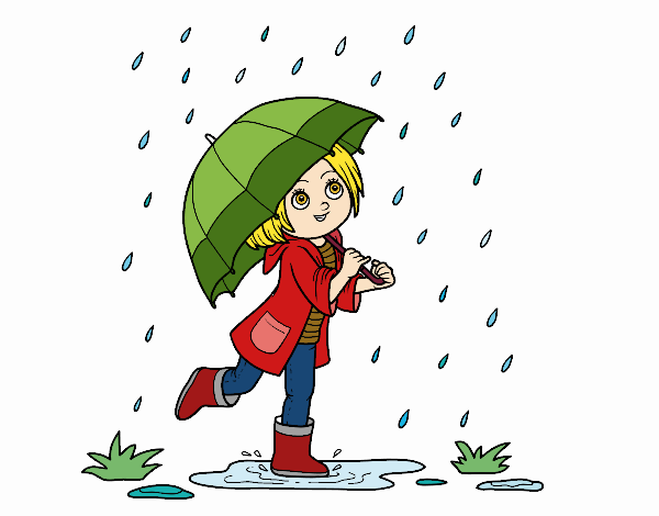 Nena amb paraigües sota la pluja