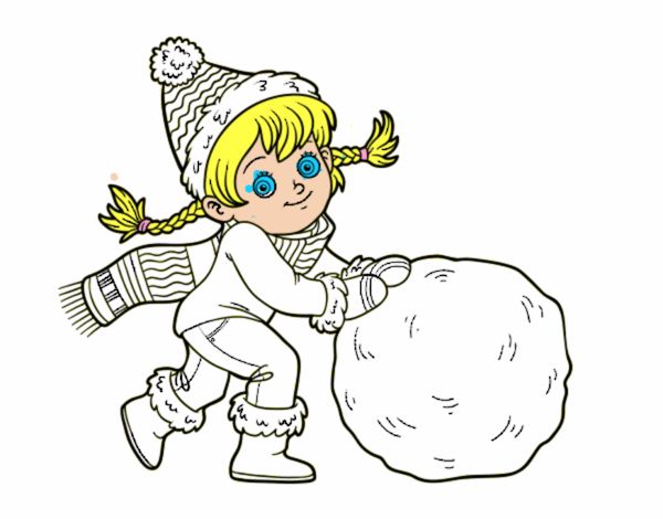 Nena amb gran bola de neu