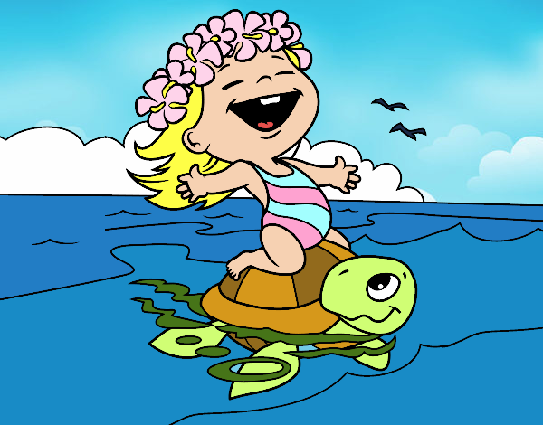 Nena amb tortuga de mar