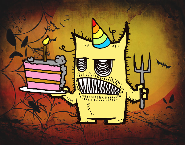 Monstre amb pastís d'aniversari