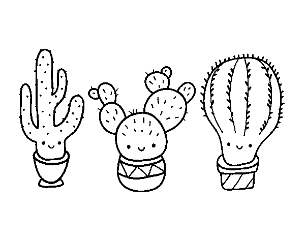 Dibuix de 3 mini cactus per Pintar on-line
