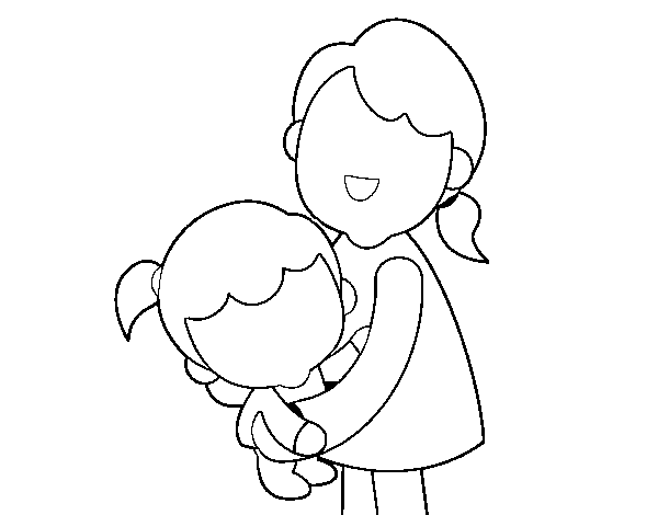 Dibuix de Abraçada amb la mare per Pintar on-line